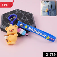 Adorable bear key ring with colorful strap