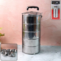 5 Compartment Lunch Box (Stainless Steel): Round Tiffin, Leakproof (16x5")