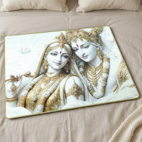 Premium Radha Krishna Royal White Gold Finish Wall Art Frame (1 Pc, 60x45 Cm)