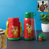 550 ML Kids Cartoon Printed Water Bottle with Straw and Carry Sling Bag