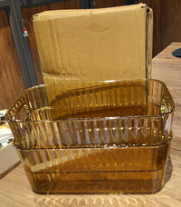 Premium Ribbed Transparent Storage Basket with Gold Handle 25×14 cm 2 Pc