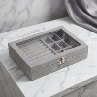 Premium Velvet Jewellery Organizer Box with Transparent Lid