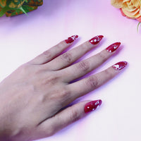 Premium Burgundy Artificial Nai fake nails- (Mix Design / 1 Set)