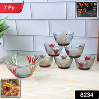 Rose glass Multipurpose Pudding / Dessert / Ice Cream Bowl Set for Home use, Home & Kitchen Serving Bowl for Sundae, Sweets, Snacks, Fruit, Pudding, Nuts or Dip, Serving Bowls 6 Medium & 1 Big Bowl (Set of 7 pc)