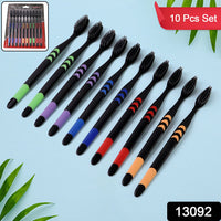 Soft Toothbrush with Plastic Round Box for Adults & Kids (Set of 10 Pcs)