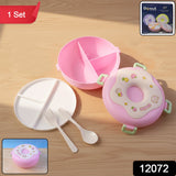 Cute Donut Shape Insulated Lunch Box | 3 Compartment | Mix Color
