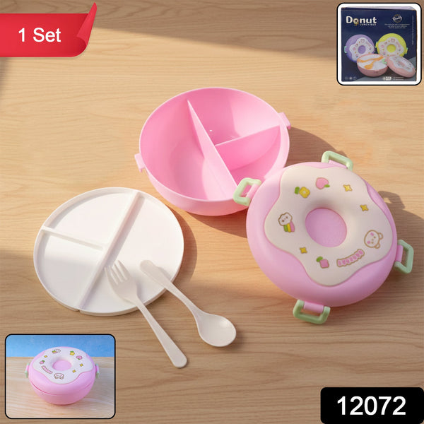 Cute Donut Shape Insulated Lunch Box | 3 Compartment | Mix Color view 2