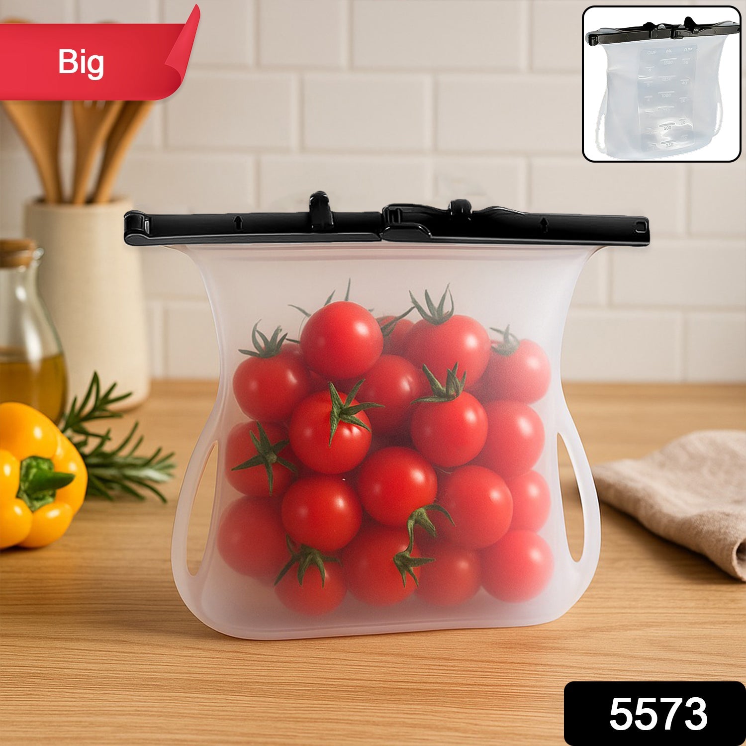 Reusable Silicone Food Storage Bag Leakproof Flat Bottom Freezer 1 Pc